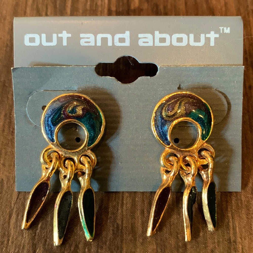 OUT AND ABOUT pierced multi-colored earrings. 1 1/4” long.  BRAND NEW.